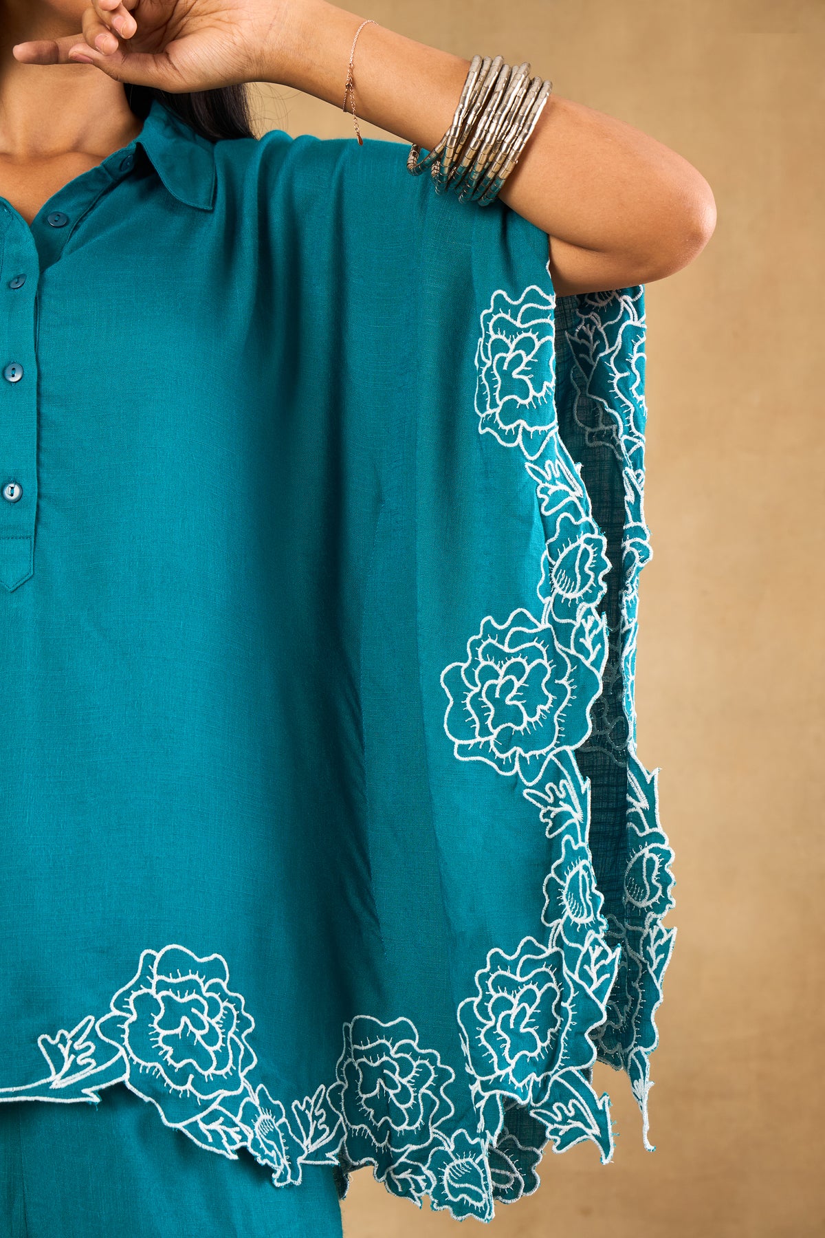 Peacock Teal Bloom Kaftaan Co-ord Set