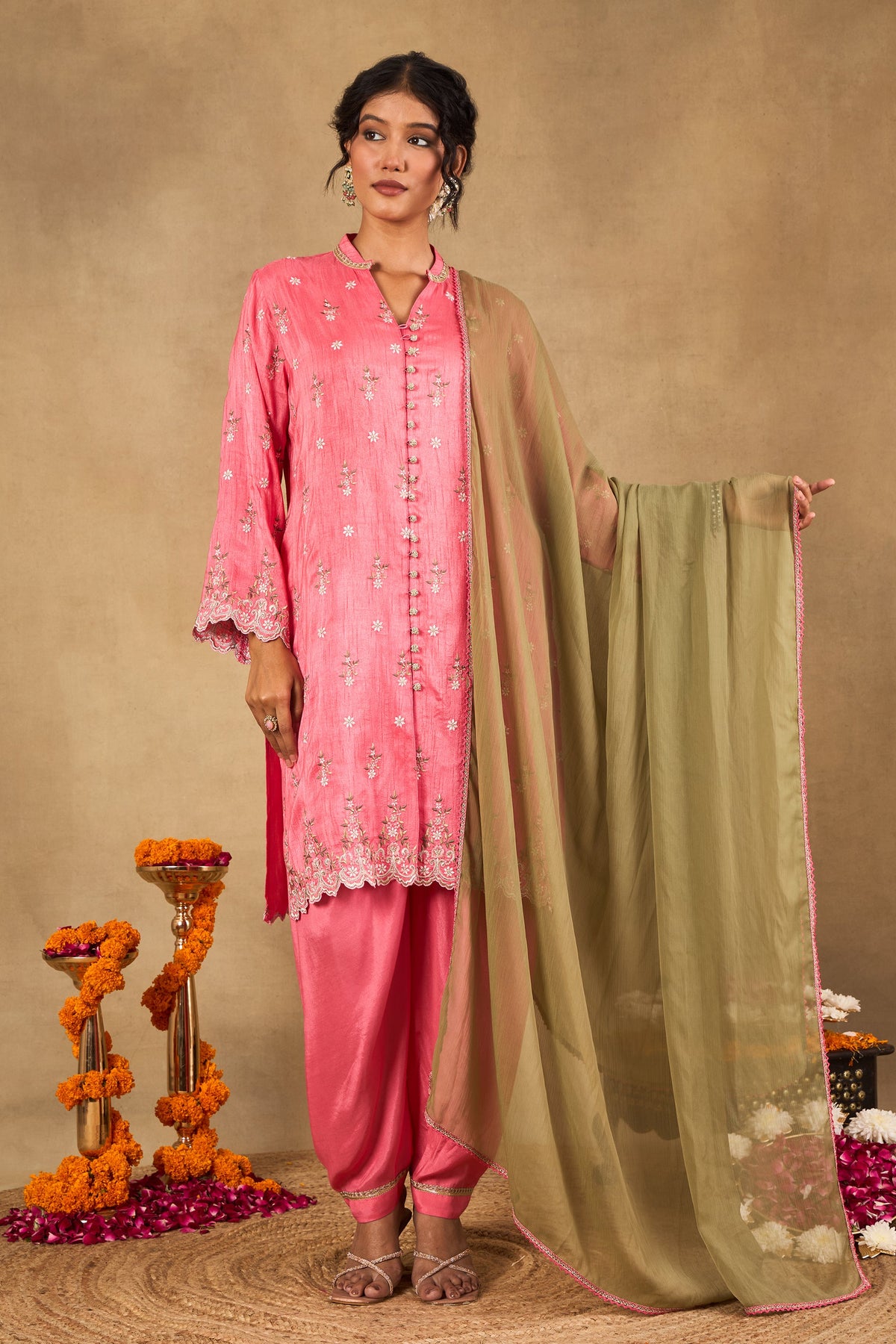 Gulnaar Pink Embroidered Kurta Set With Dupatta