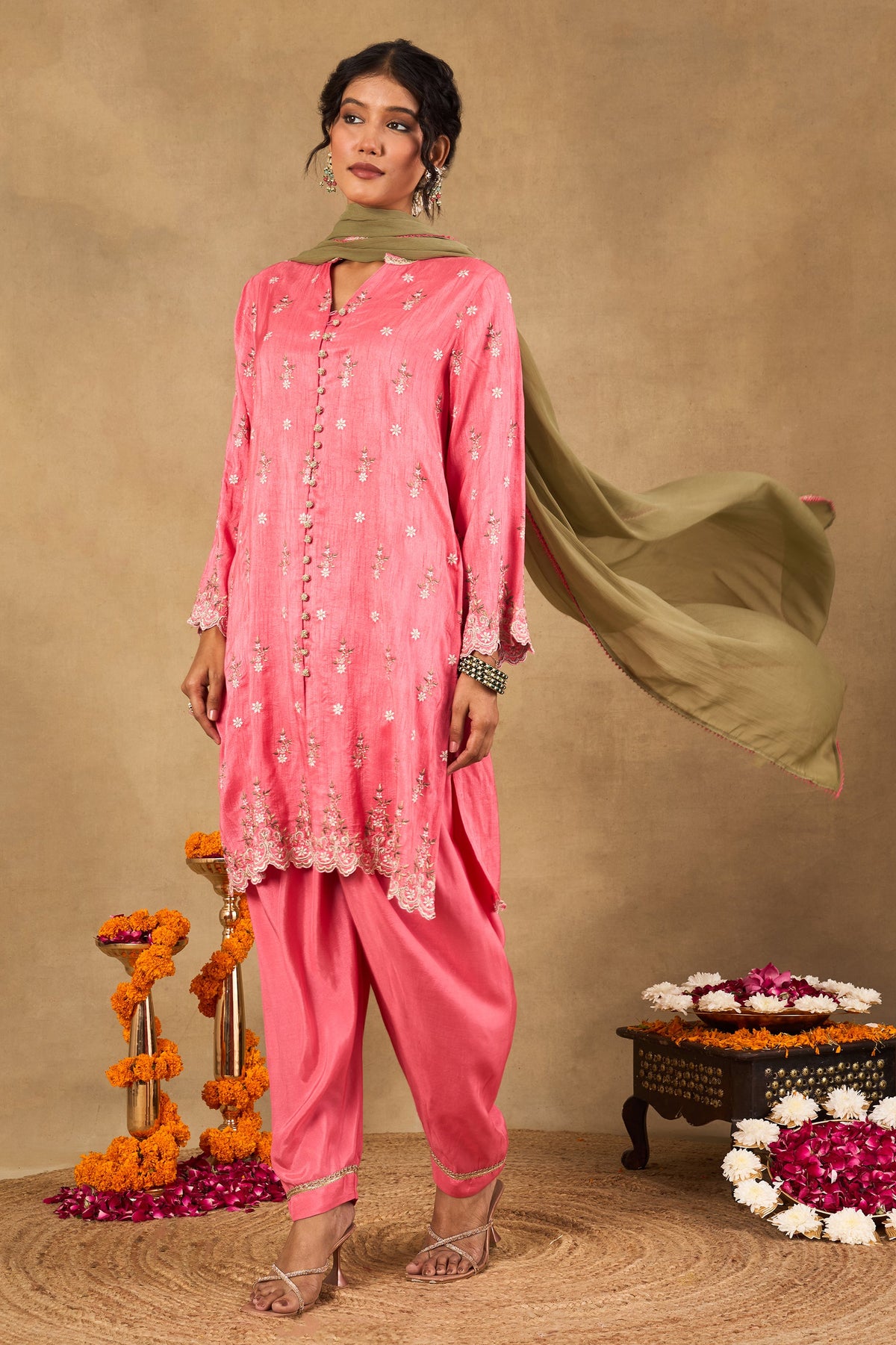 Gulnaar Pink Embroidered Kurta Set With Dupatta