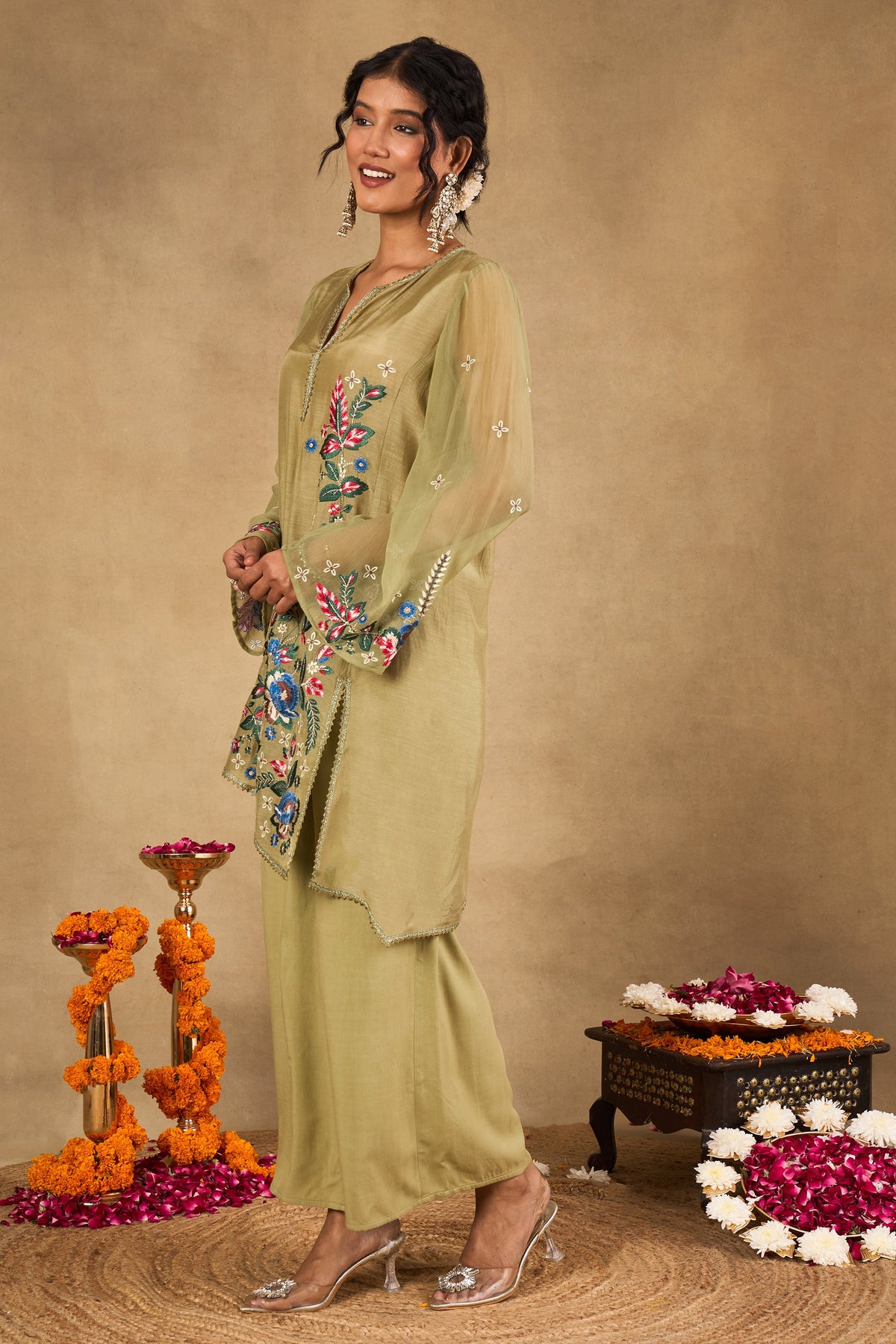 Zehra Olive Embroidered Kurta Set