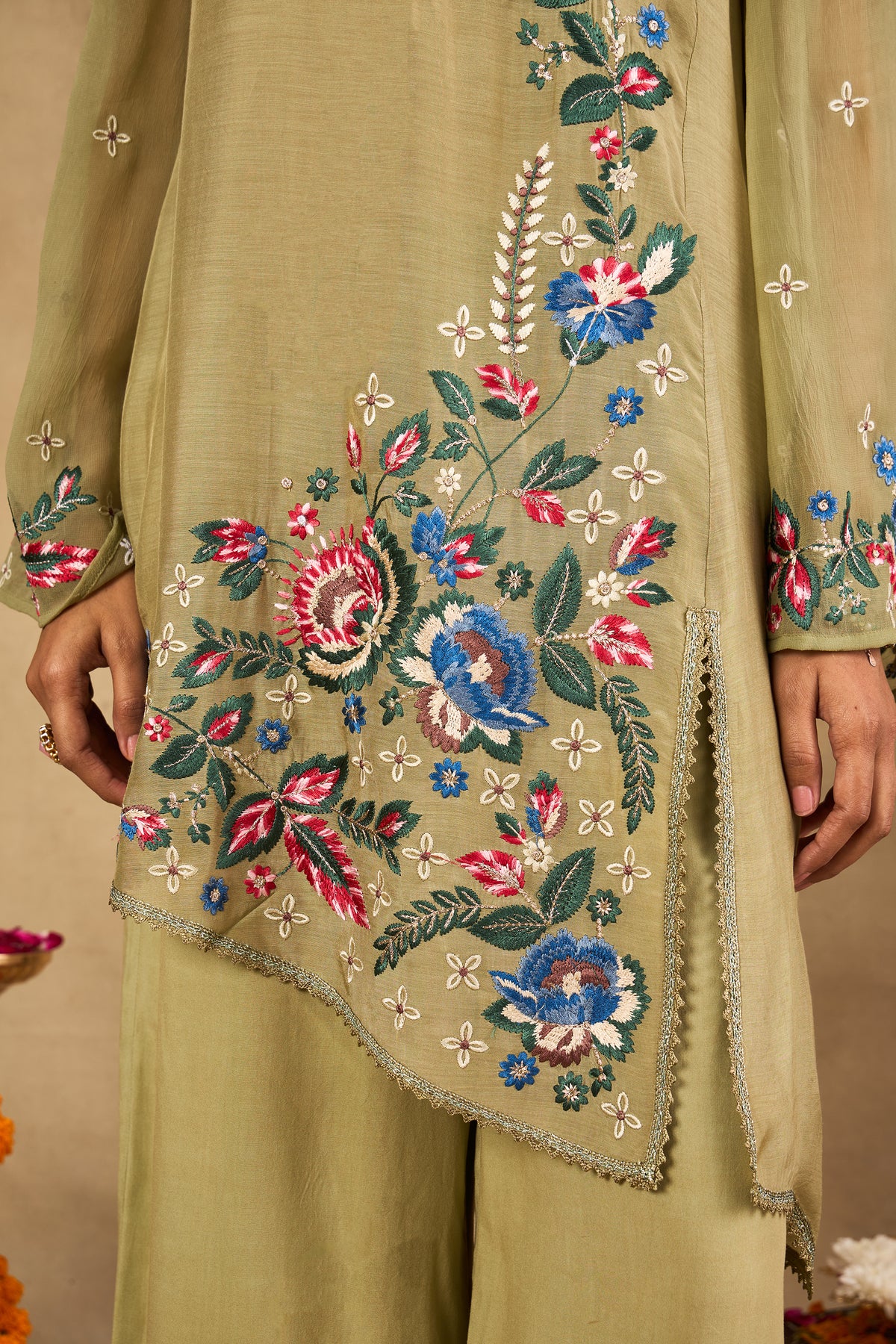 Zehra Olive Embroidered Kurta Set