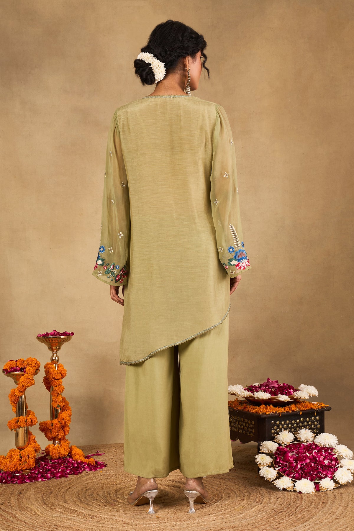 Zehra Olive Embroidered Kurta Set