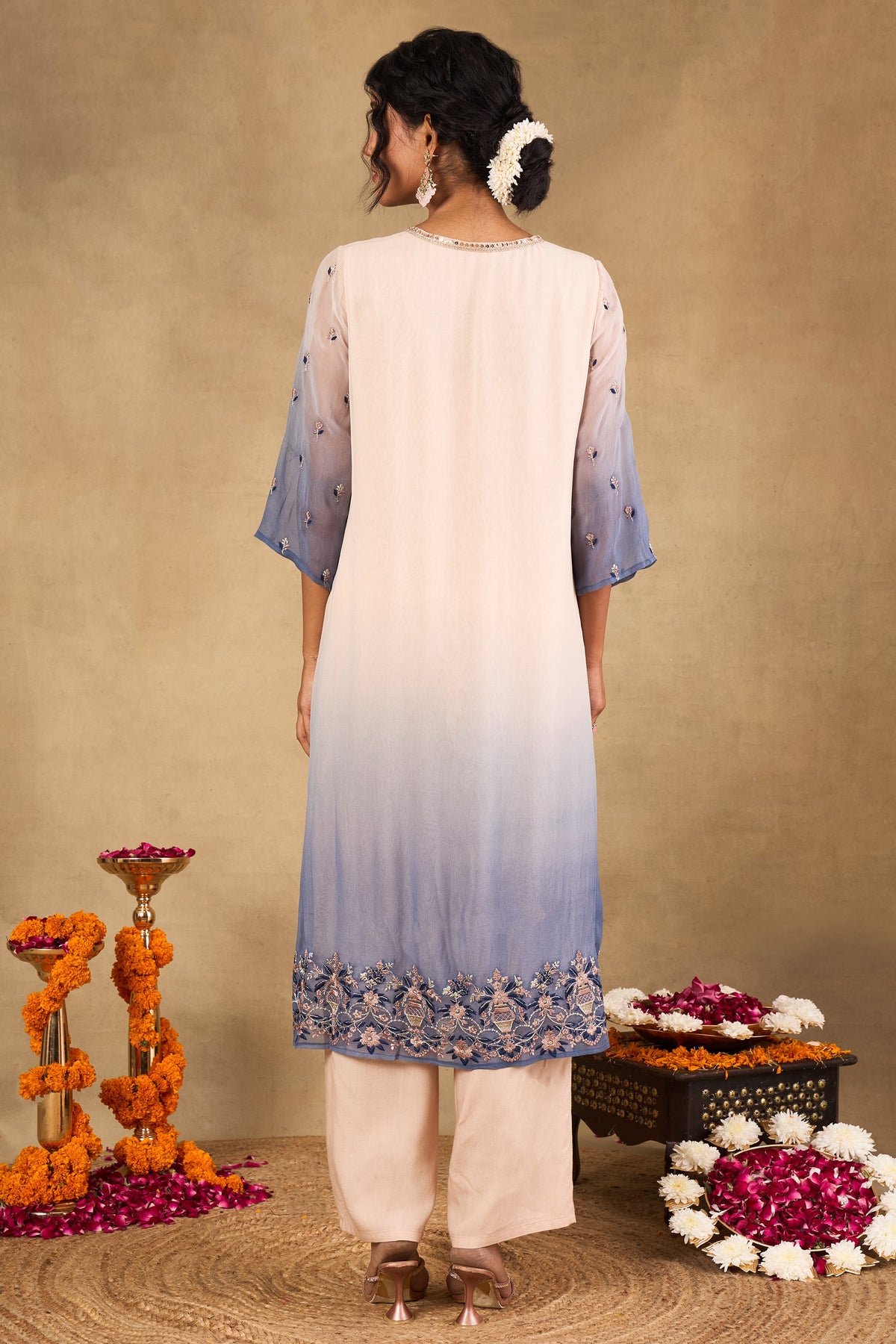 Meher Blush Blue Ombré Embroidered Kurta Set