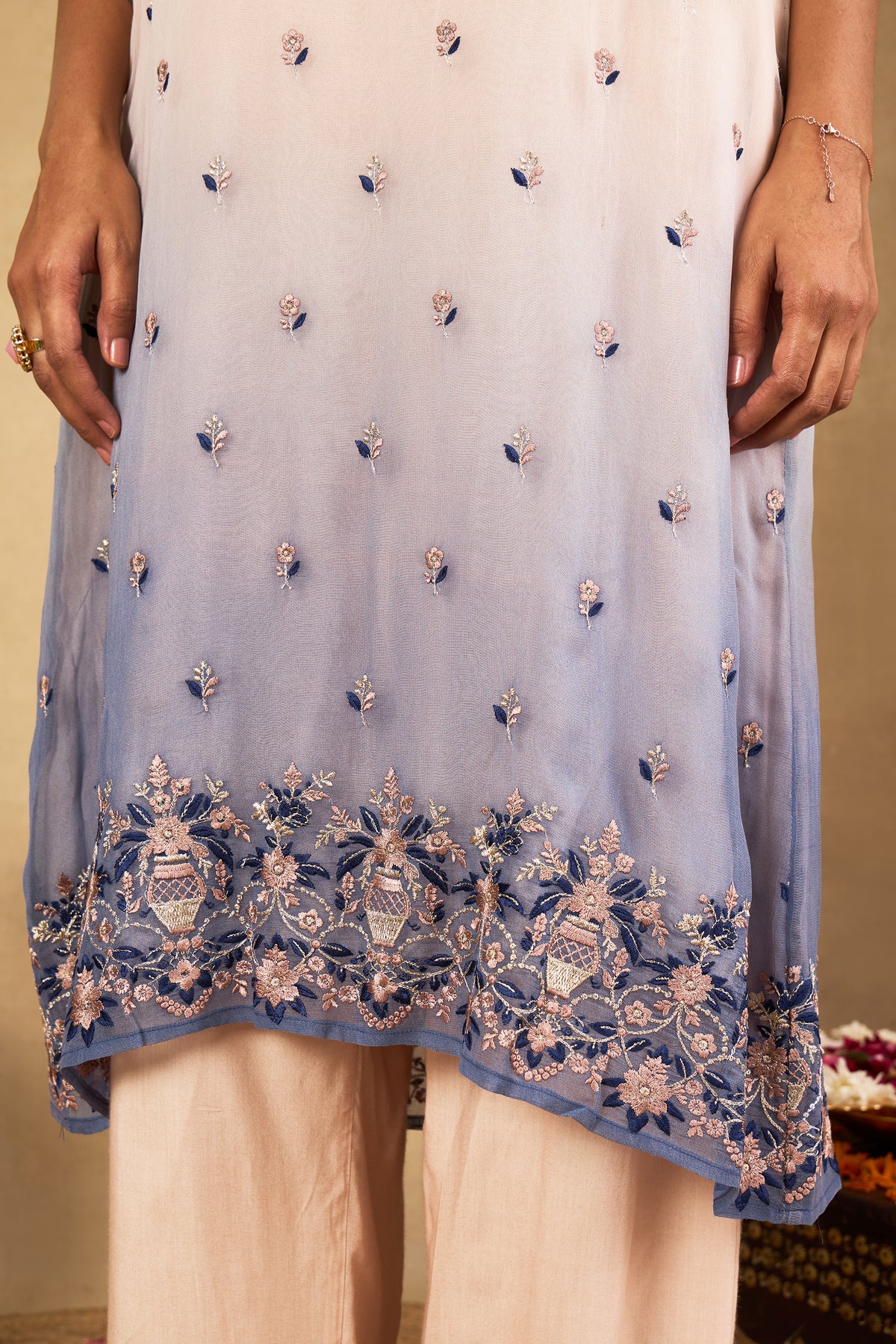 Meher Blush Blue Ombré Embroidered Kurta Set