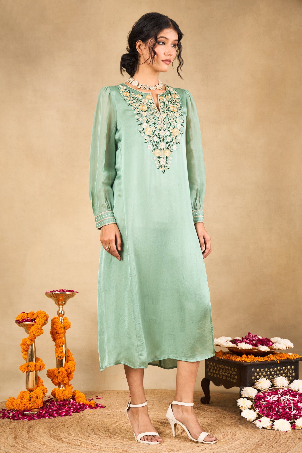 Eucalyptus Green Embroidered Maxi Dress