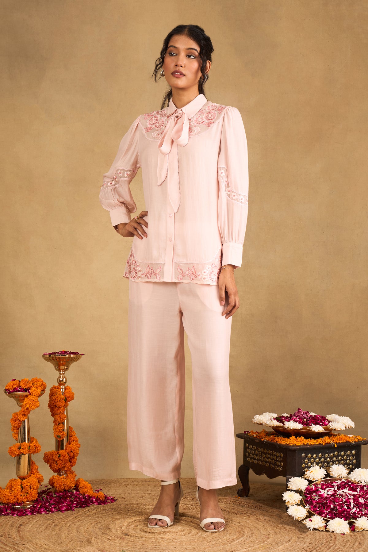Rose Pink Floral Embroidered Co-Ord Set