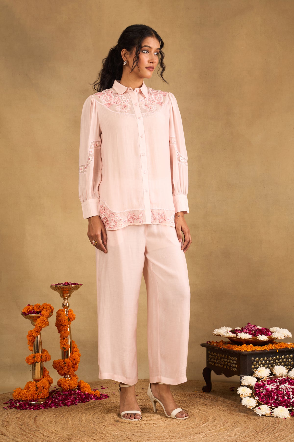 Rose Pink Floral Embroidered Co-Ord Set