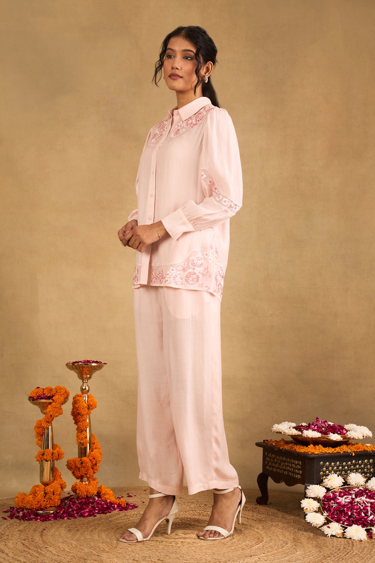 Rose Pink Floral Embroidered Co-Ord Set