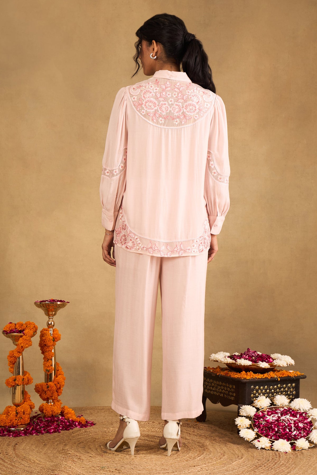 Rose Pink Floral Embroidered Co-Ord Set