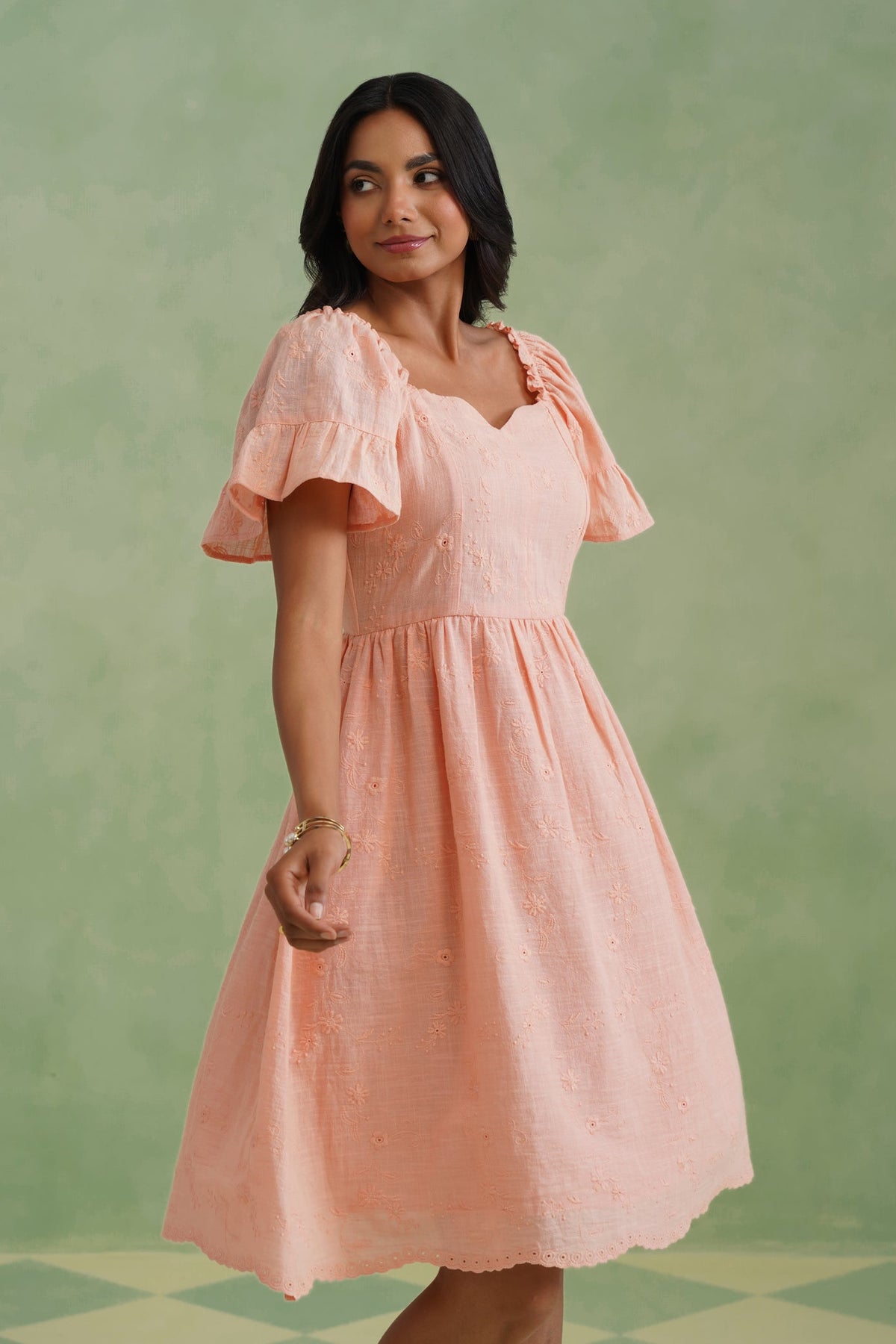Apricot Blush Embroidered Mini Dress