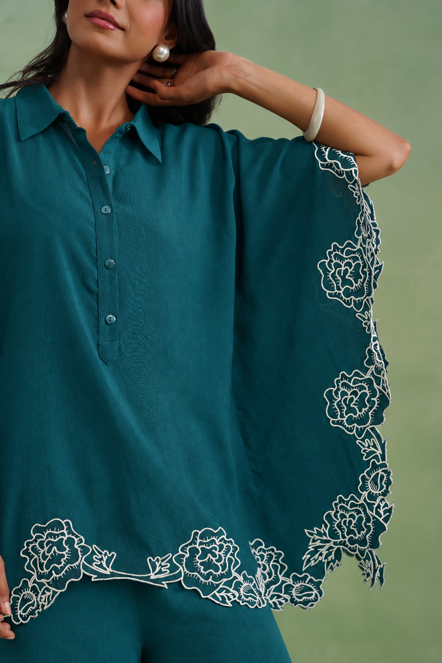 Peacock Teal Bloom Kaftaan Co-ord Set