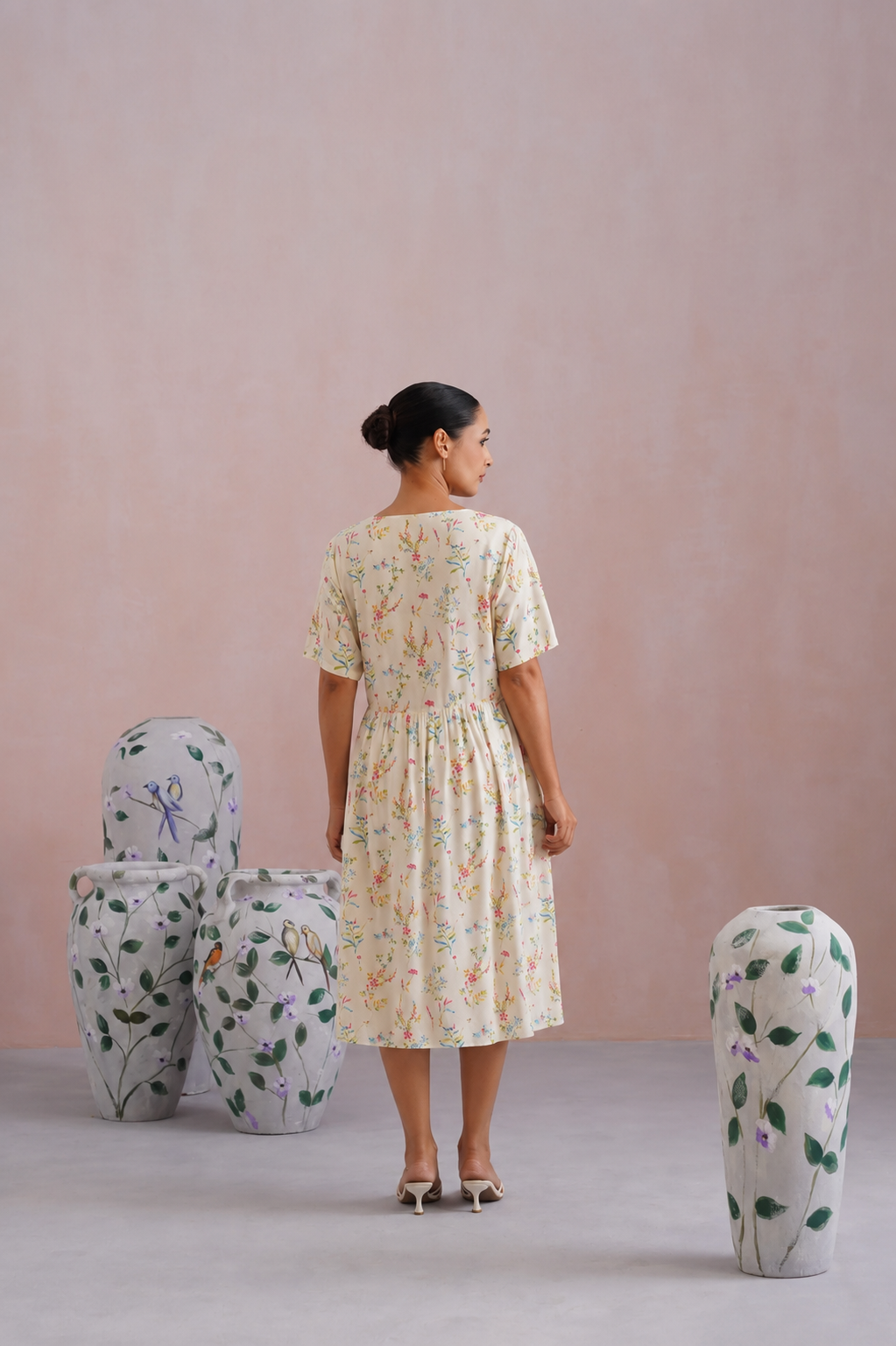 Ditsy Floral Digital Printed Flared Midi Dress