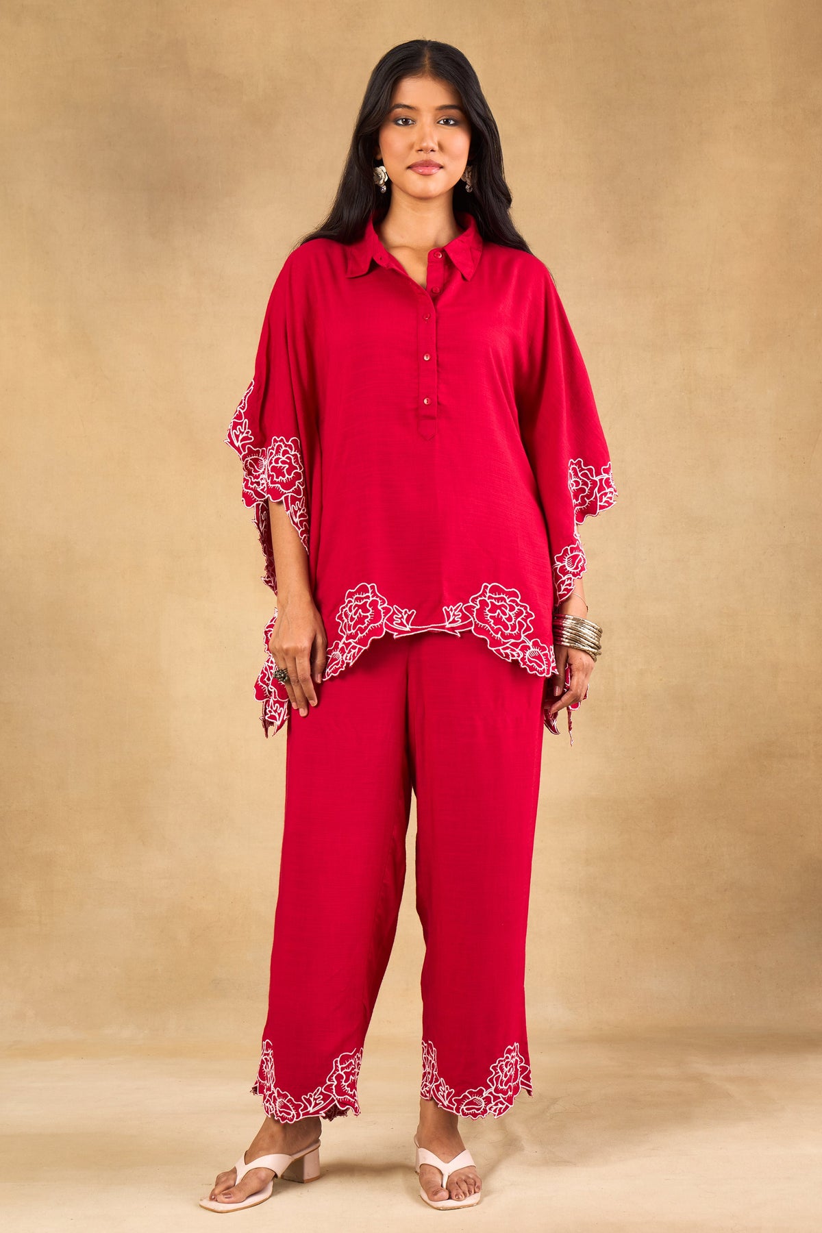 Mulberry Wine Bloom Kaftaan Co-ord Set