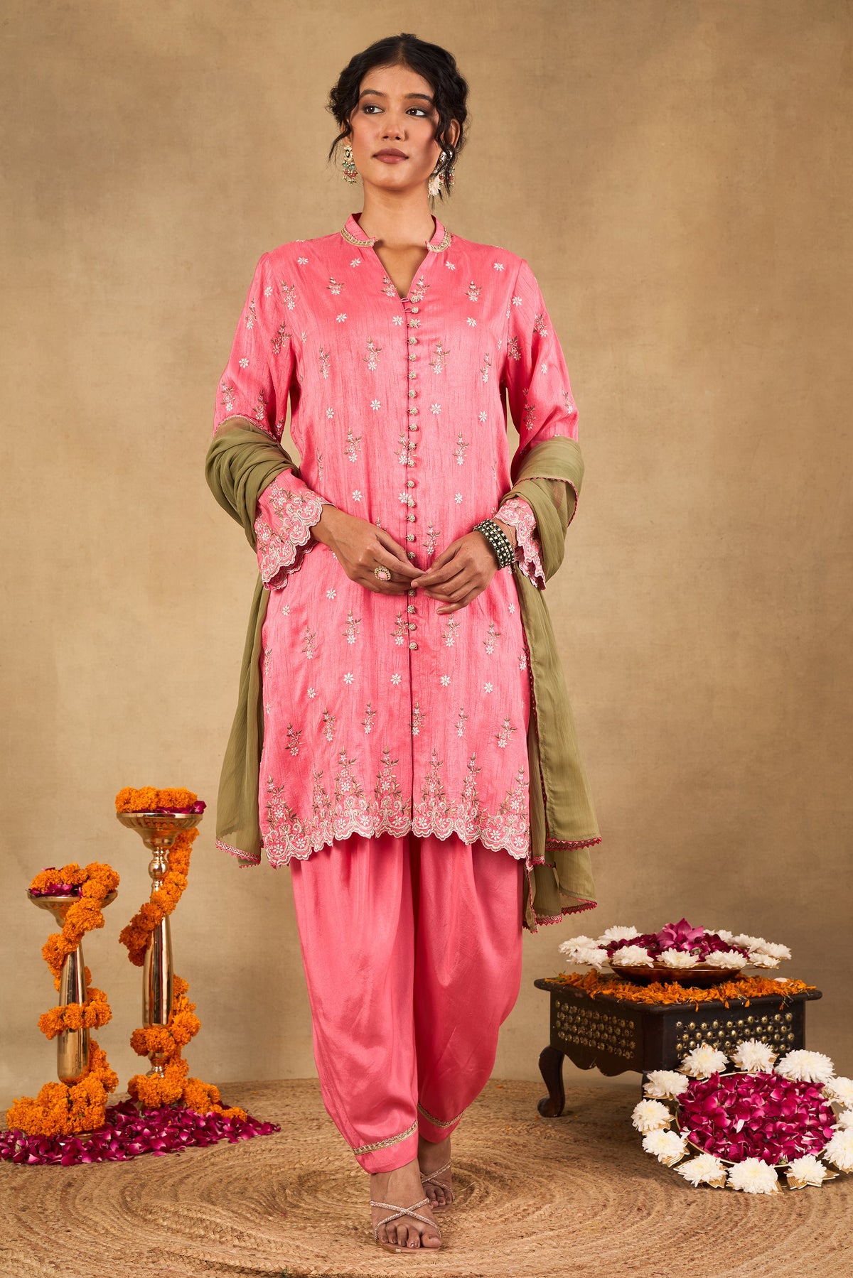Gulnaar Pink Embroidered Kurta Set With Dupatta