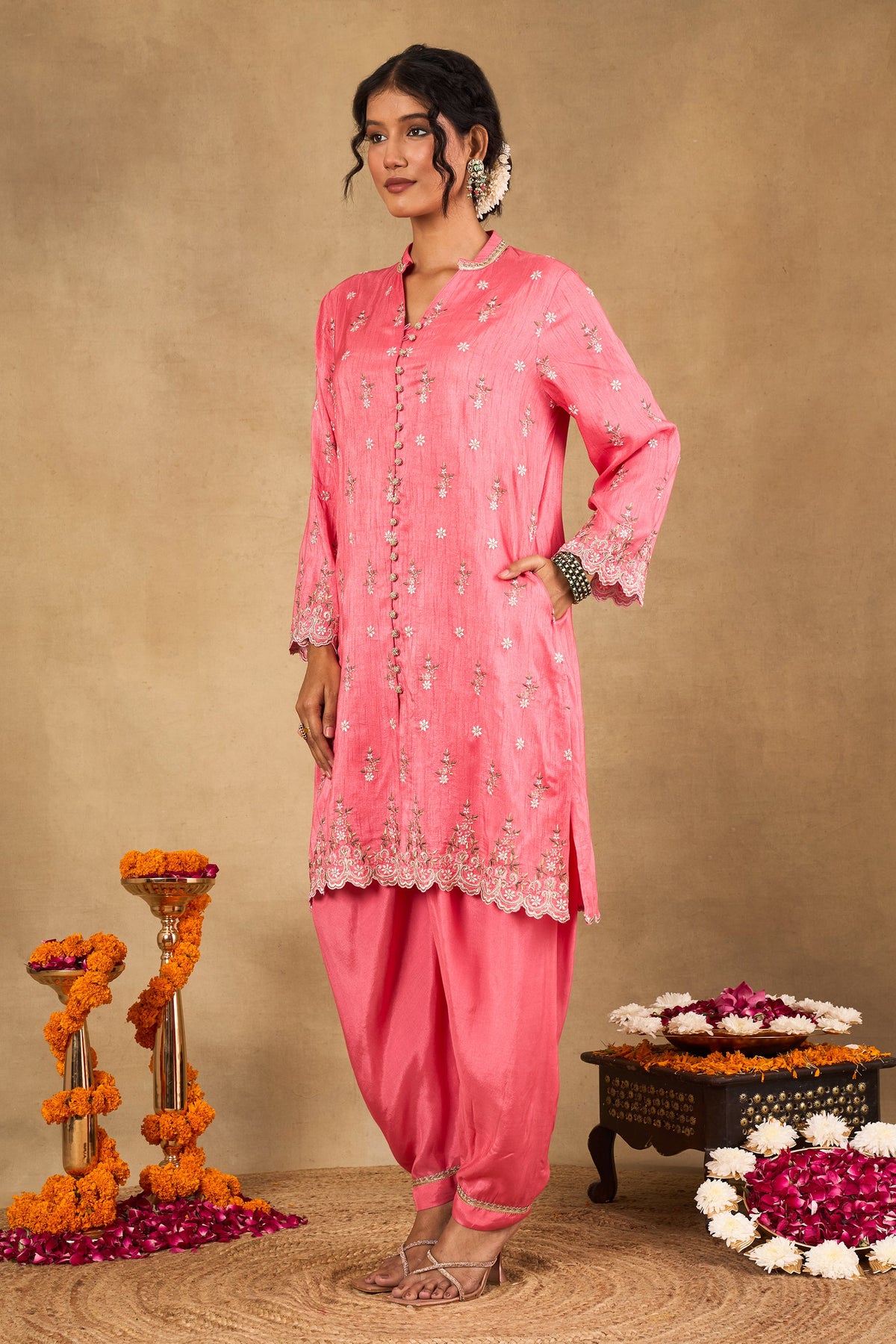 Gulnaar Pink Embroidered Kurta Set With Dupatta