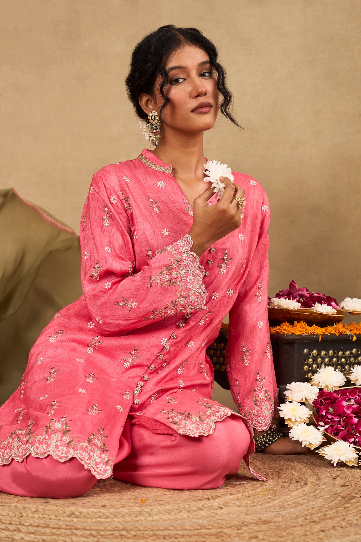 Gulnaar Pink Embroidered Kurta Set With Dupatta