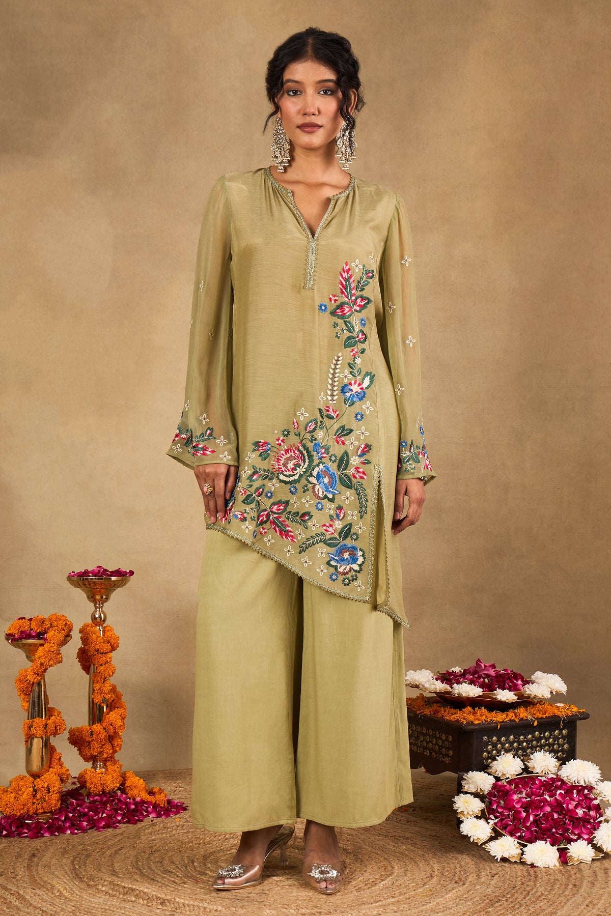 Zehra Olive Embroidered Kurta Set