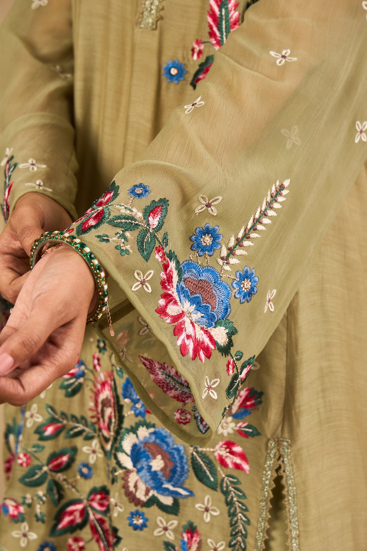 Zehra Olive Embroidered Kurta Set