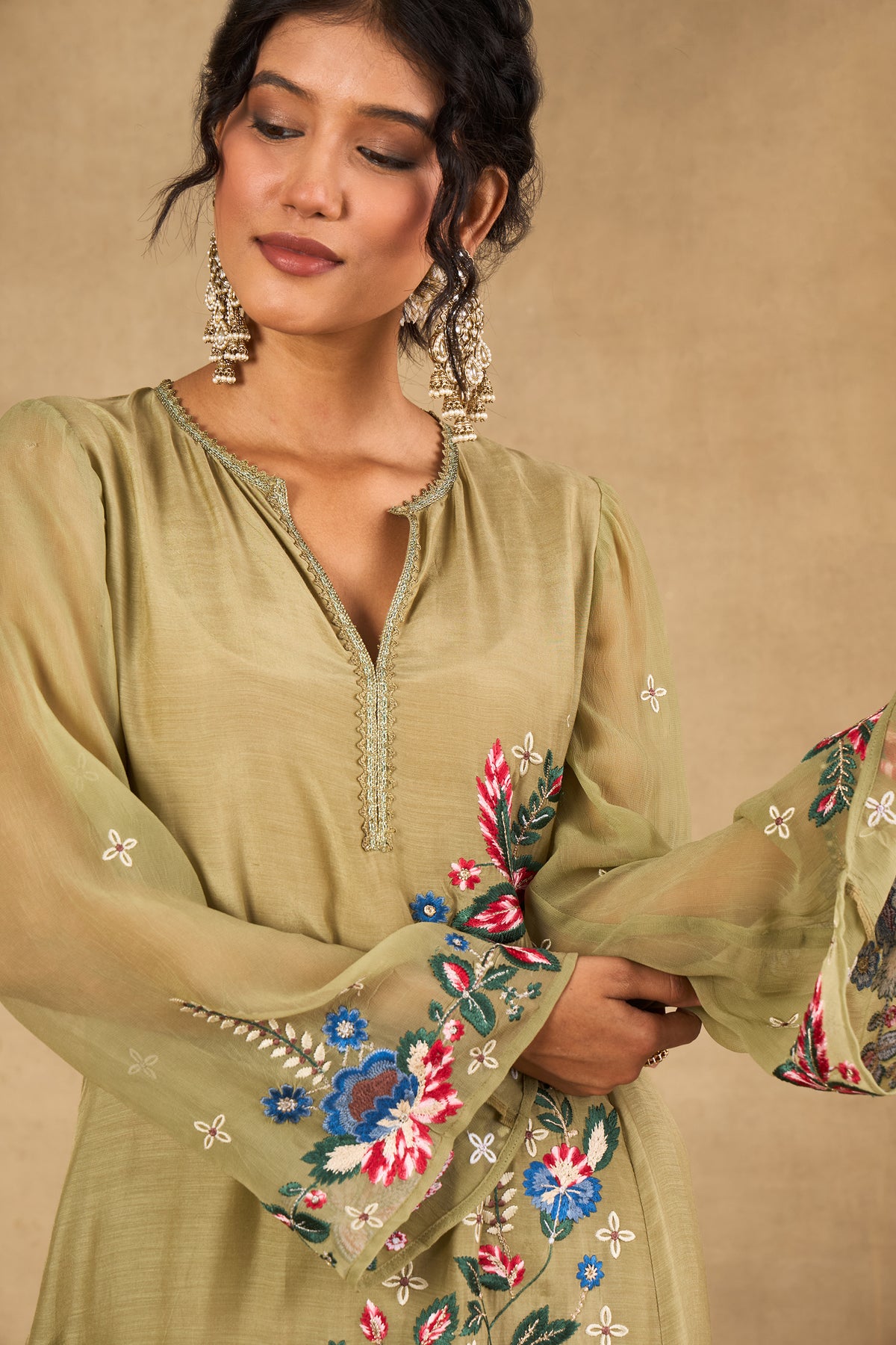 Zehra Olive Embroidered Kurta Set