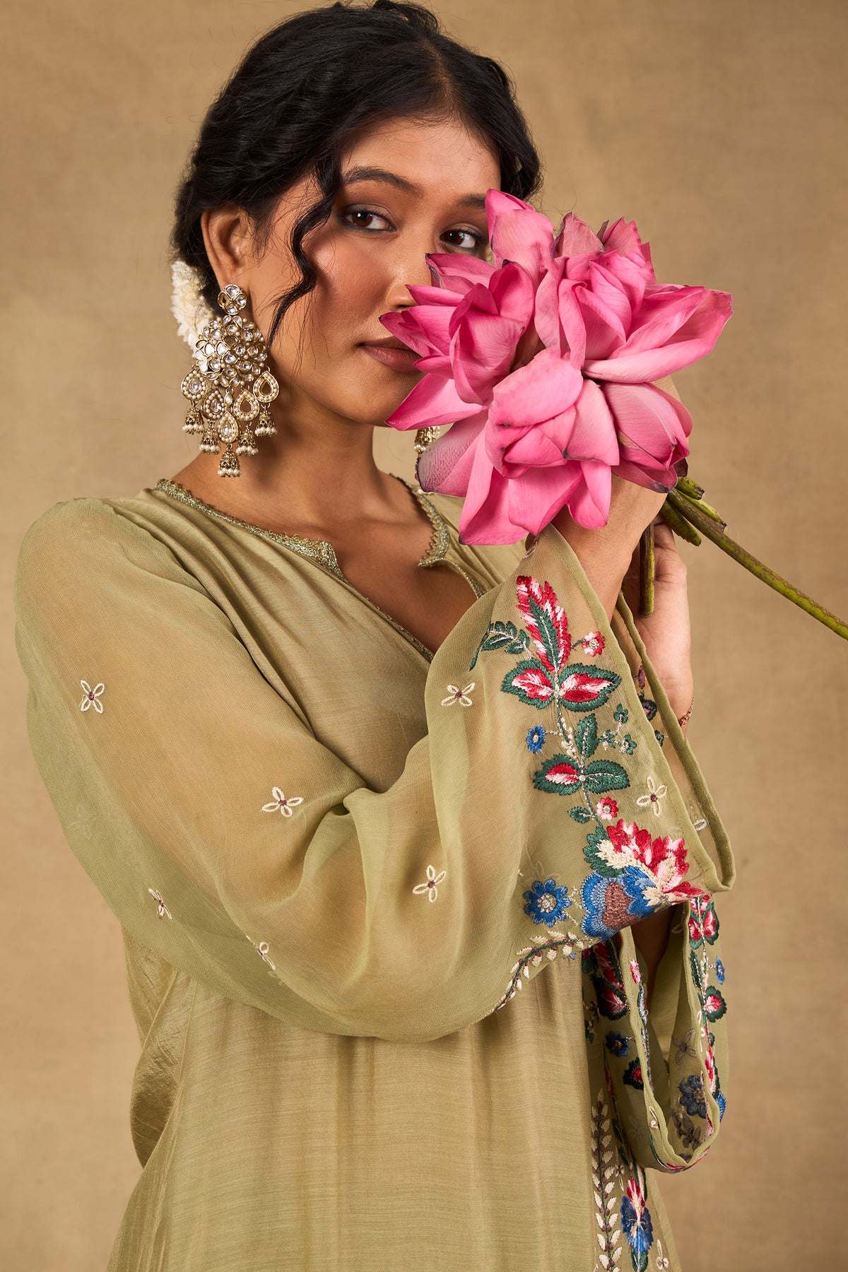 Zehra Olive Embroidered Kurta Set