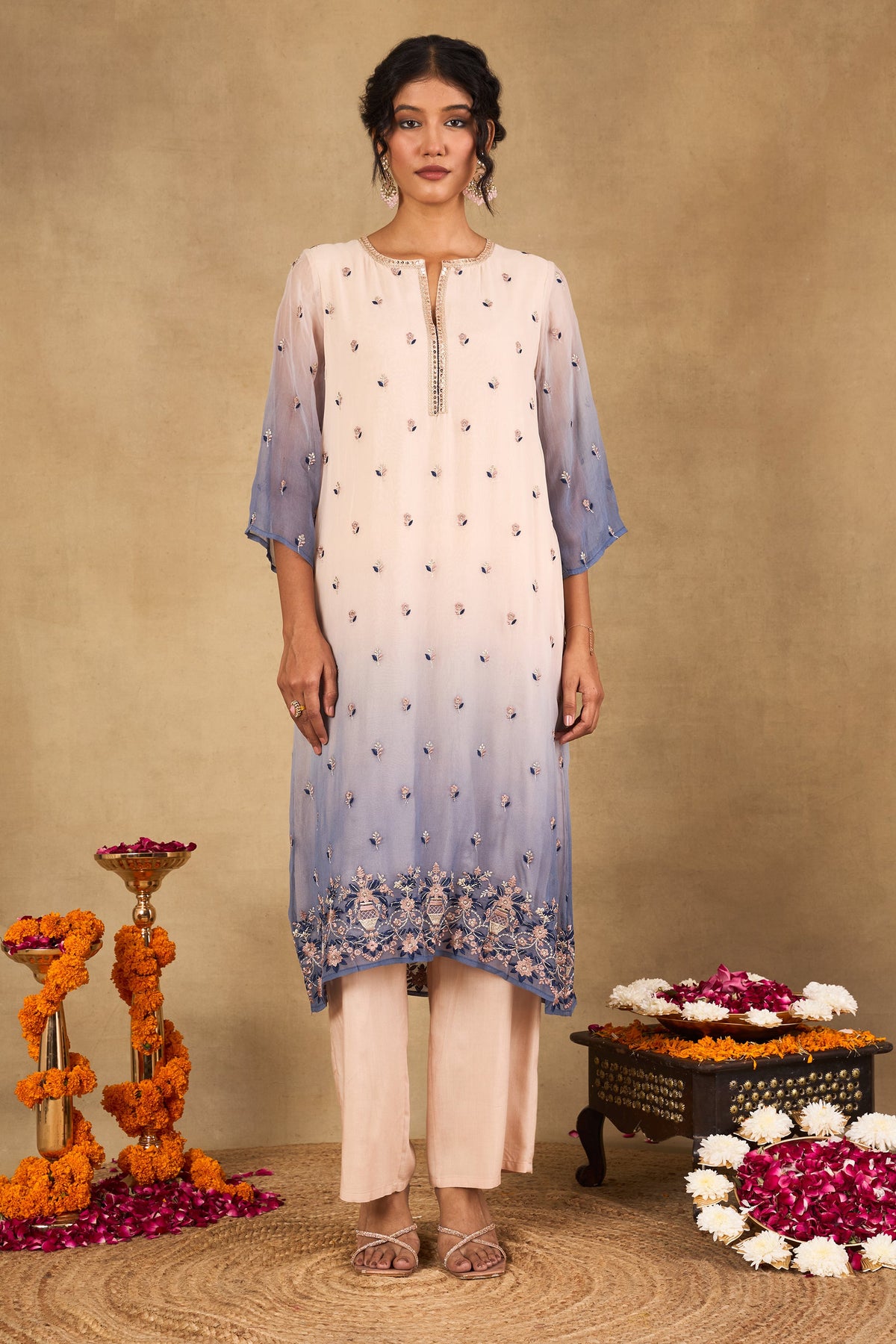 Meher Blush Blue Ombré Embroidered Kurta Set