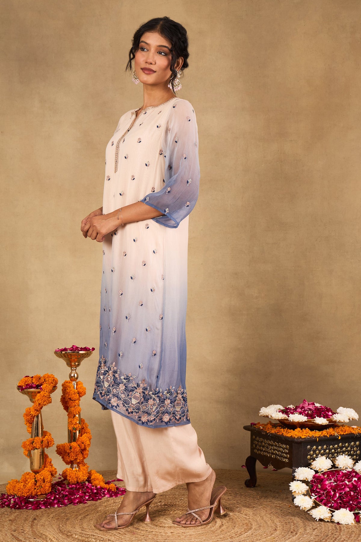 Meher Blush Blue Ombré Embroidered Kurta Set