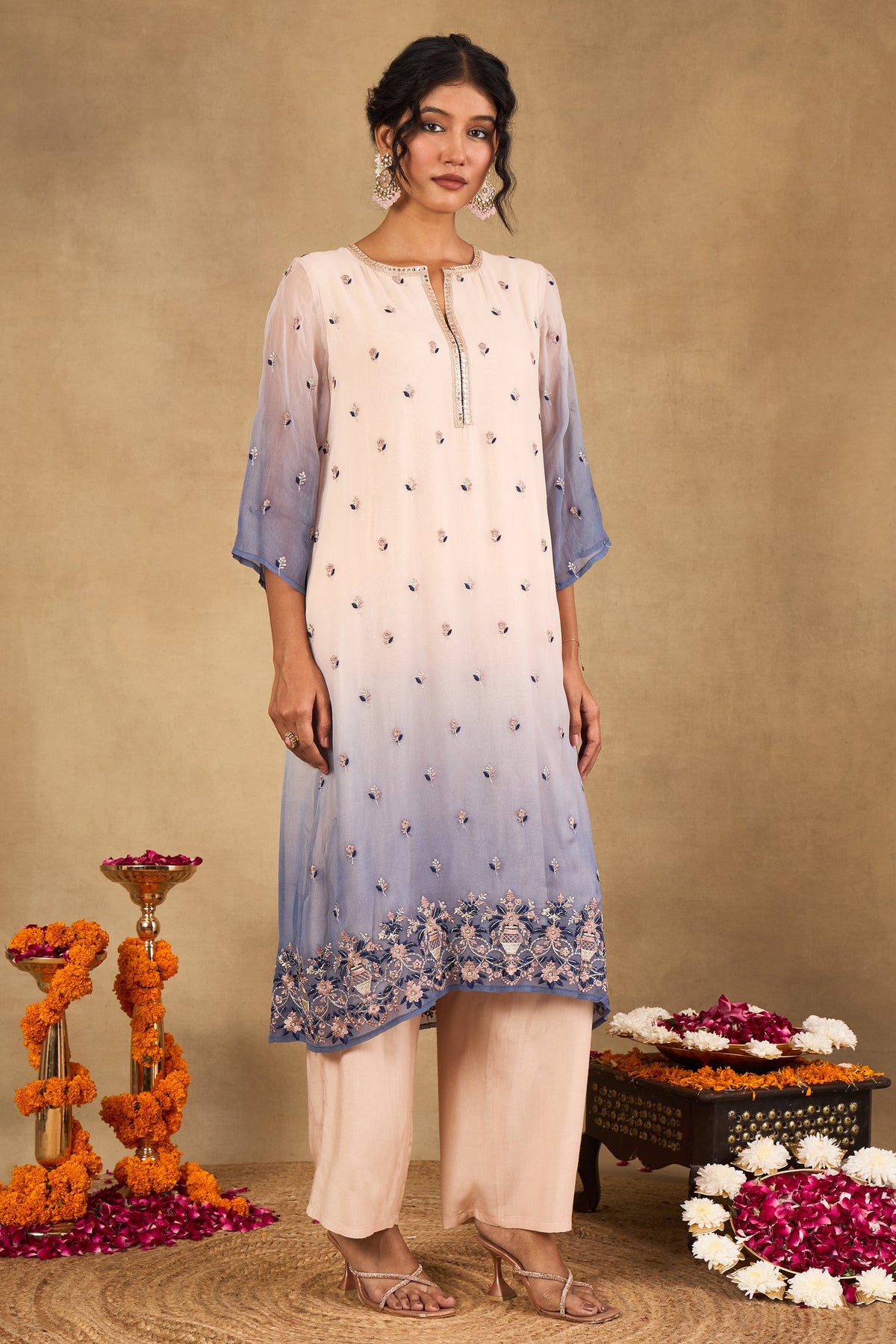 Meher Blush Blue Ombré Embroidered Kurta Set