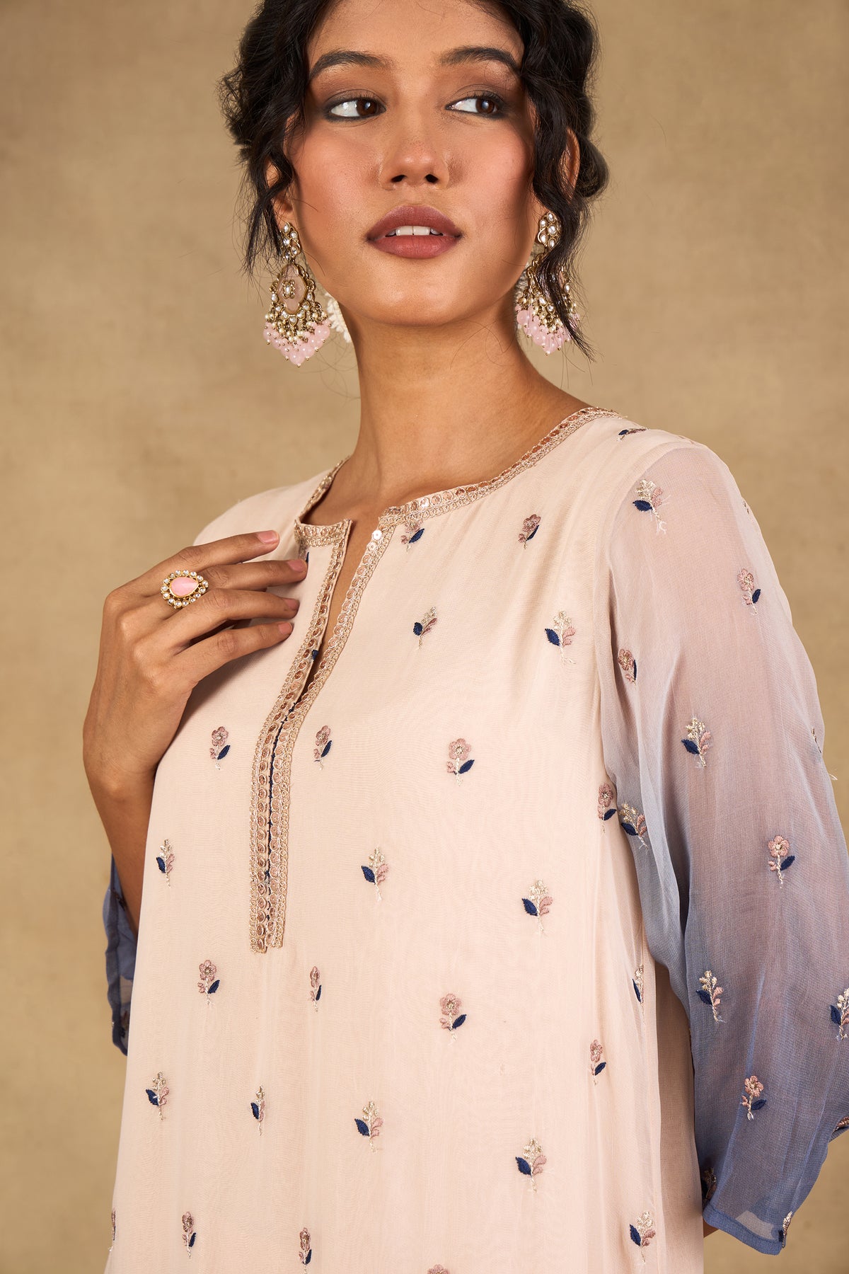 Meher Blush Blue Ombré Embroidered Kurta Set