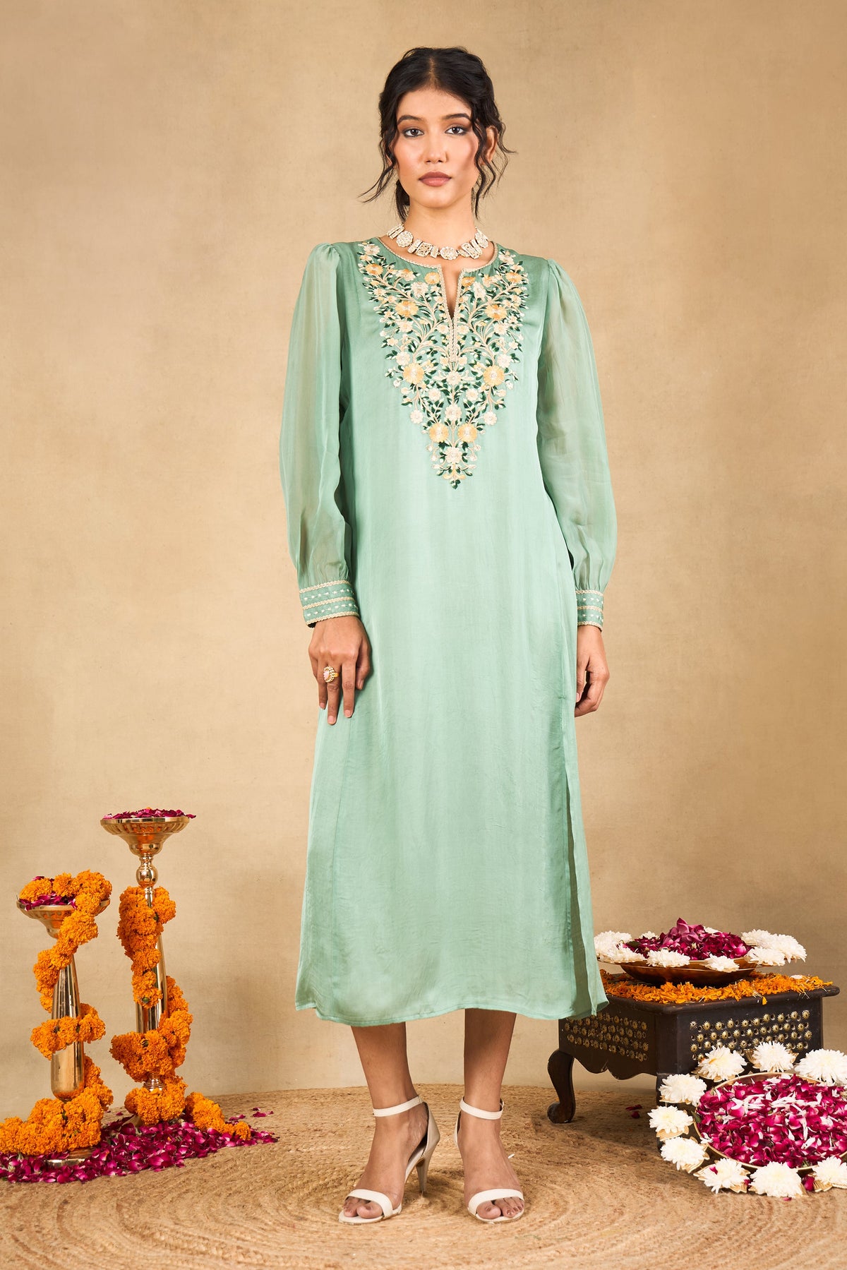 Eucalyptus Green Embroidered Maxi Dress