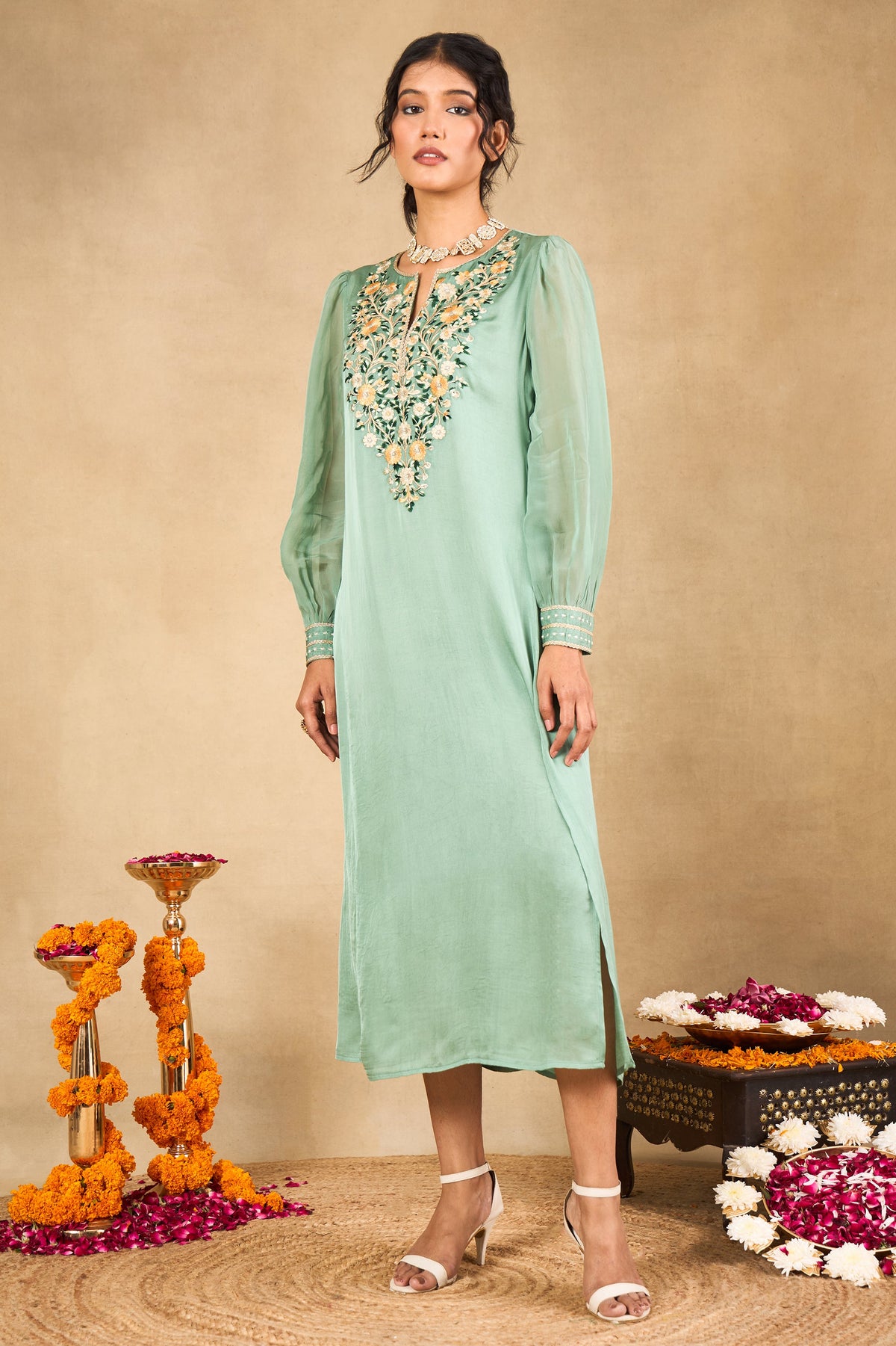Eucalyptus Green Embroidered Maxi Dress