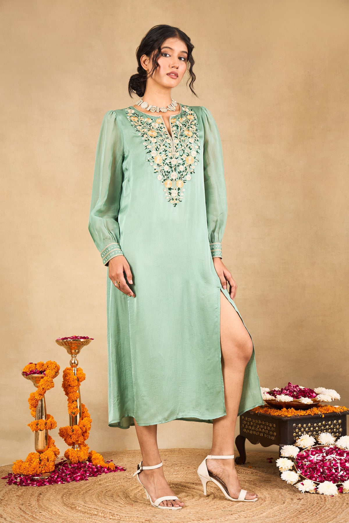 Eucalyptus Green Embroidered Maxi Dress