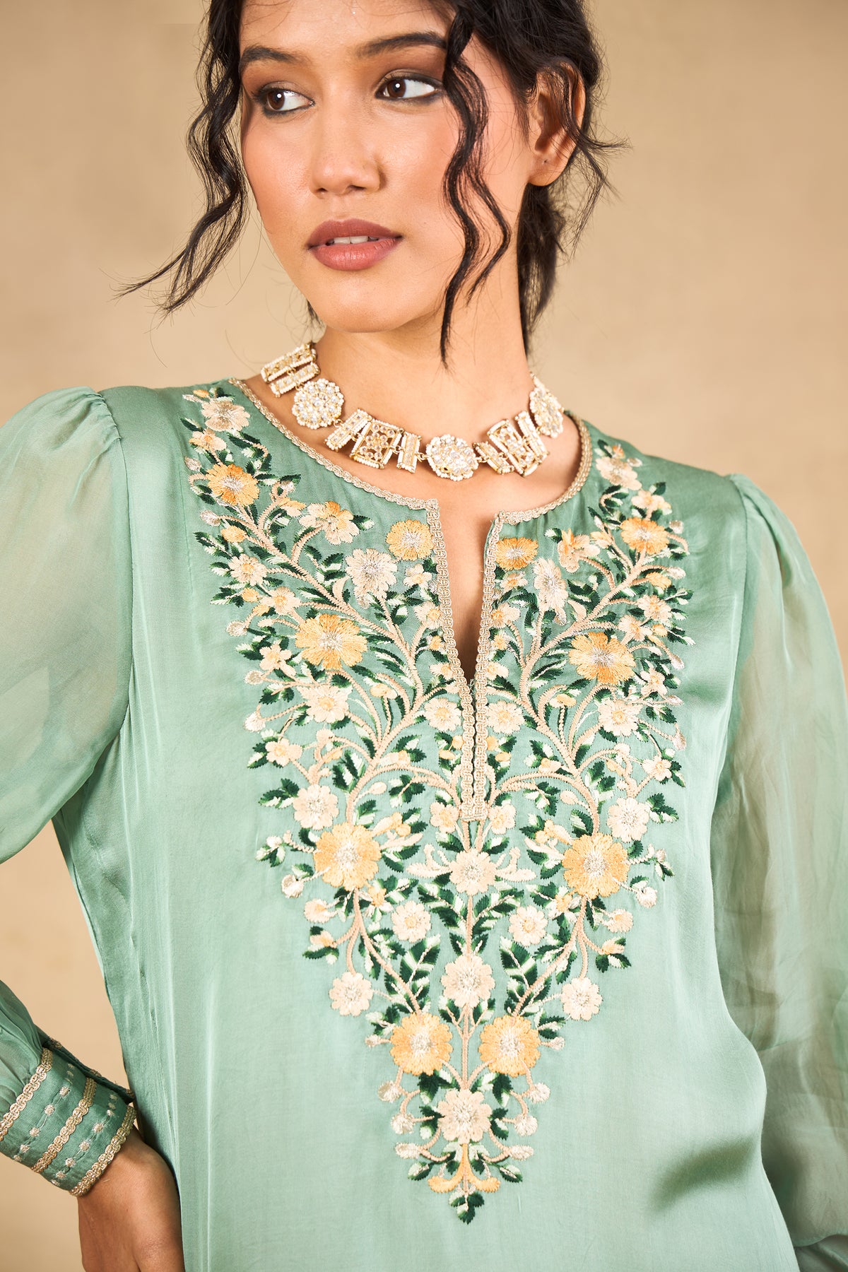 Eucalyptus Green Embroidered Maxi Dress