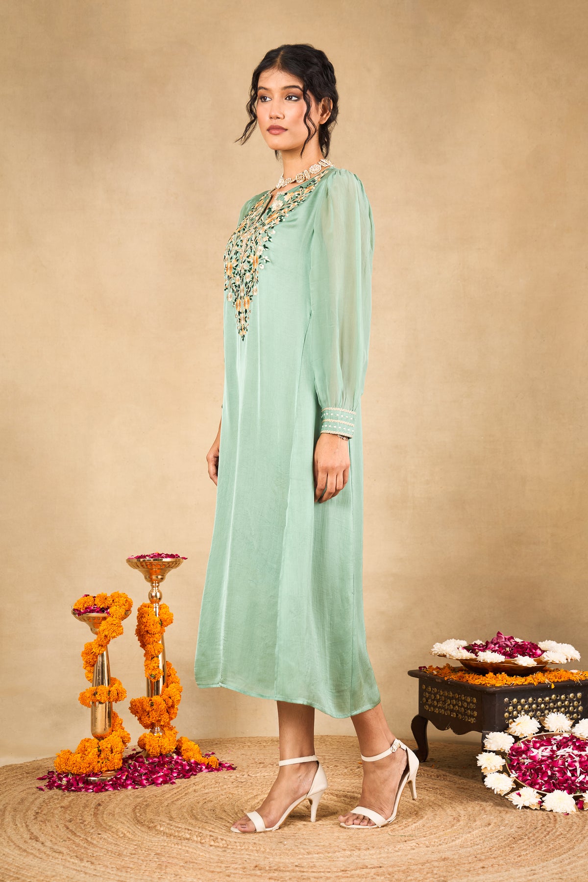 Eucalyptus Green Embroidered Maxi Dress