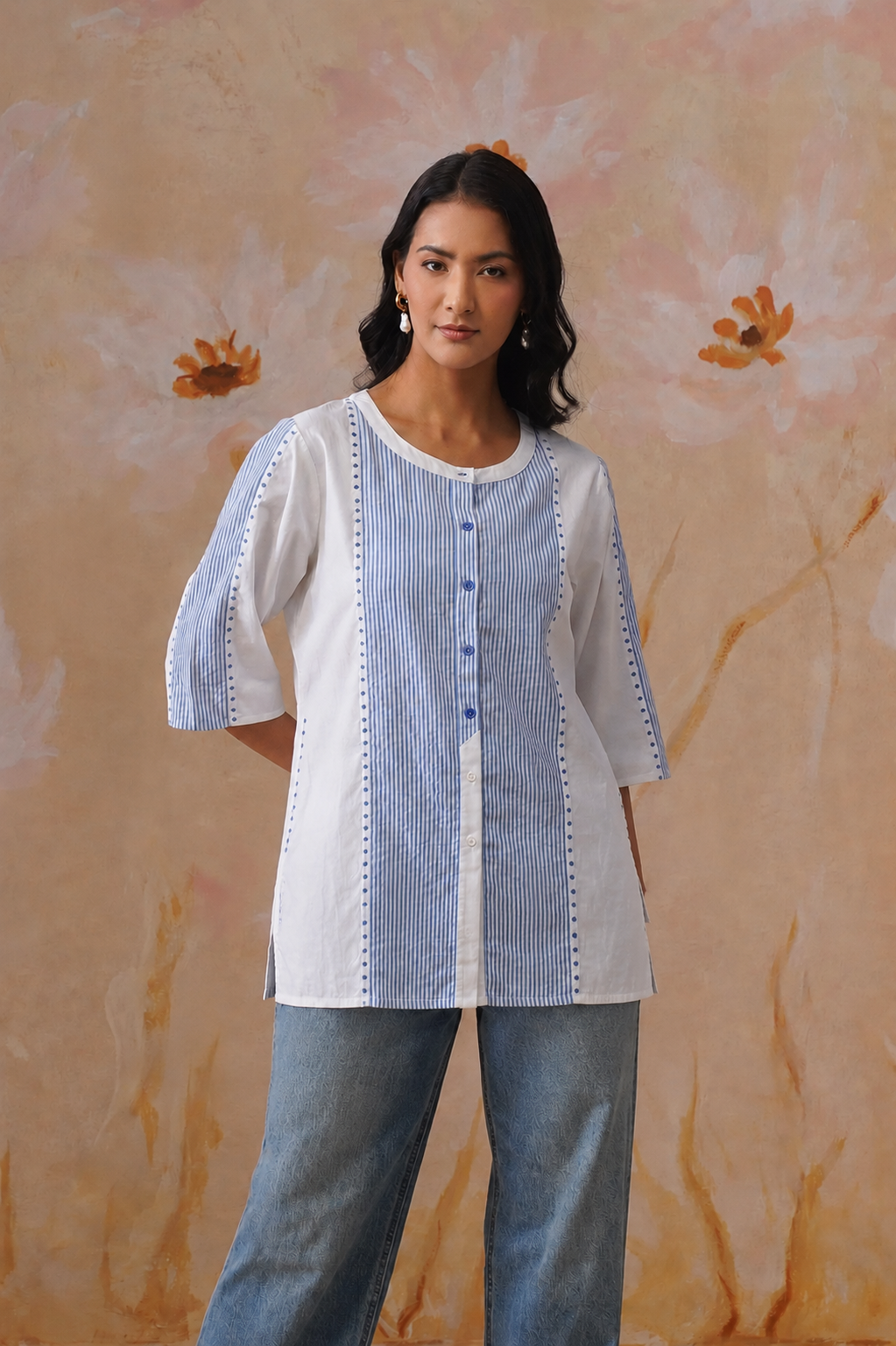 Azure Paneled Cotton Top