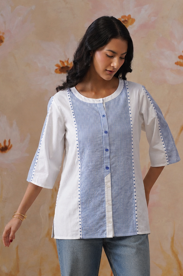 Azure Paneled Cotton Top