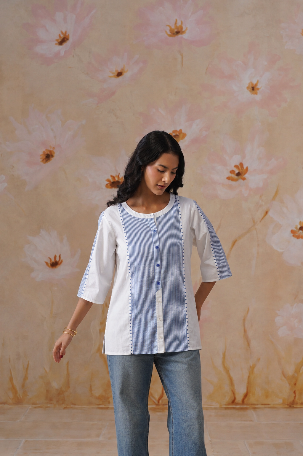 Azure Paneled Cotton Top