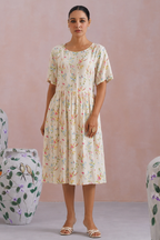 Ditsy Floral Printed Flared Midi Dress