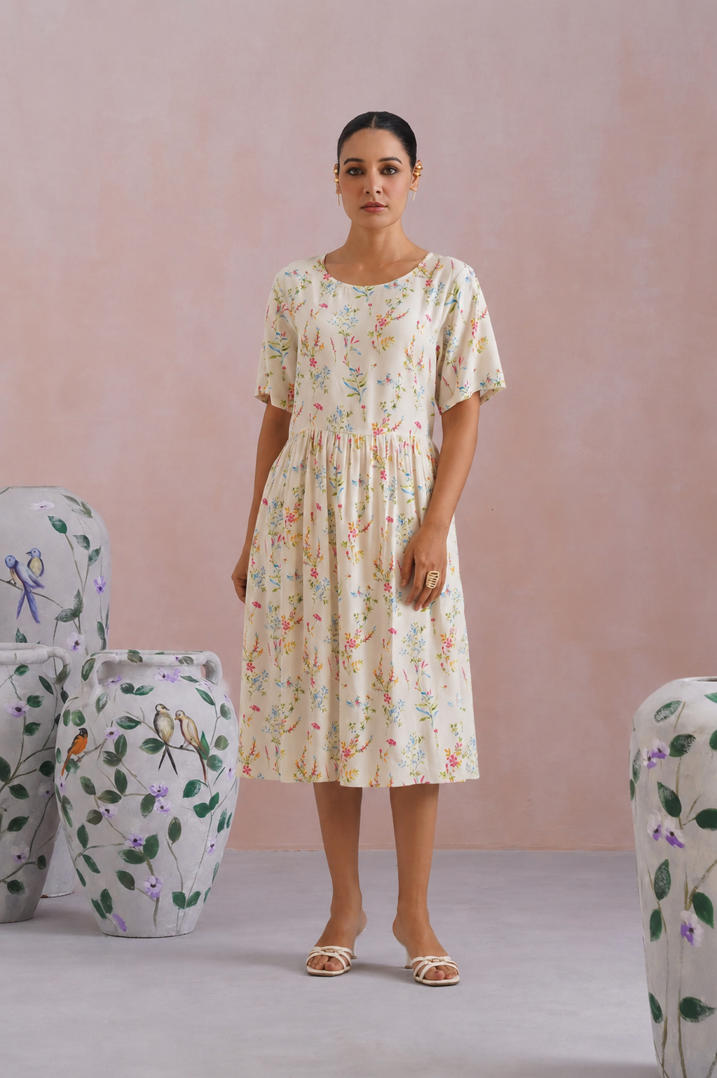 Ditsy Floral Digital Printed Flared Midi Dress