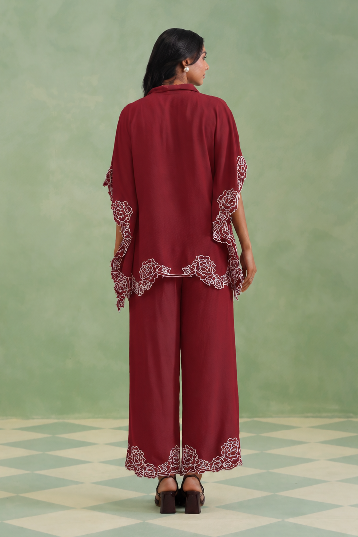 Mulberry Wine Bloom Kaftaan Co-ord Set