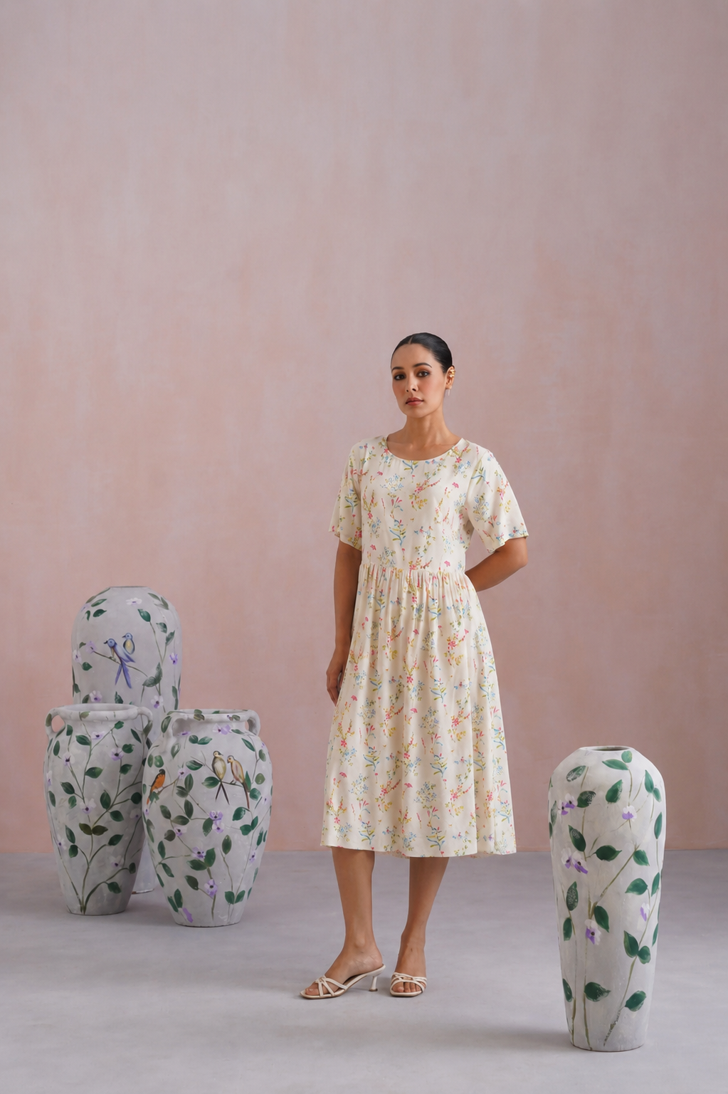 Ditsy Floral Digital Printed Flared Midi Dress