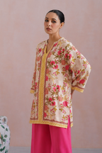 Ivory & Hot Pink Floral Printed Kurta Set