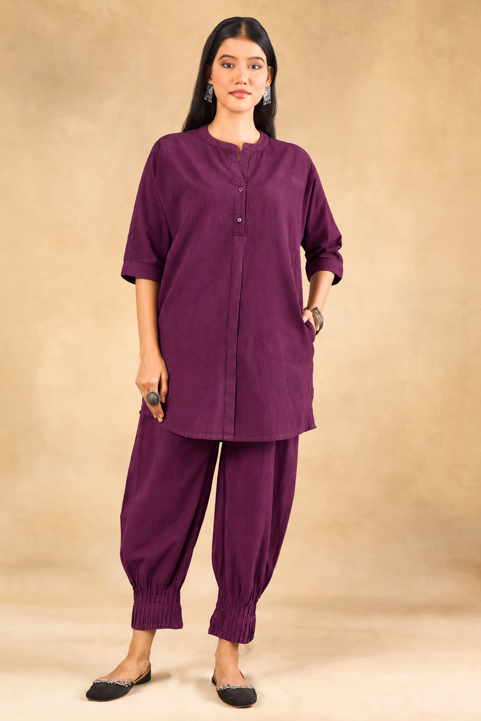 Plum Cotton Linen Co-ord Set