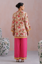 Ivory & Hot Pink Floral Printed Kurta Set