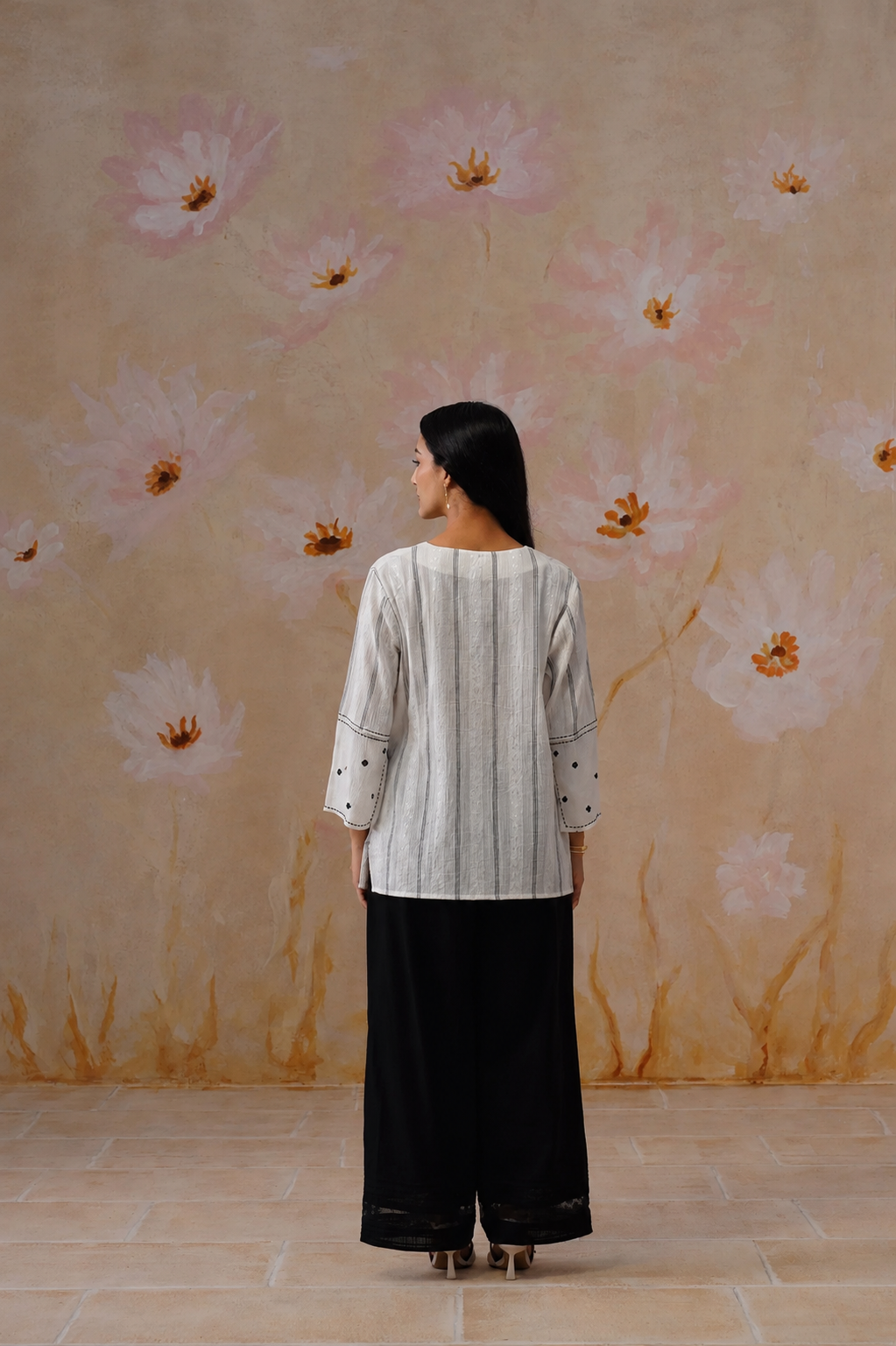 White Flowy Top with Sleeve Embroidery