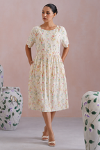 Ditsy Floral Printed Flared Midi Dress
