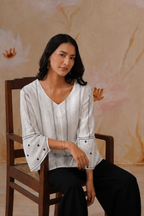 White Flowy Top with Sleeve Embroidery