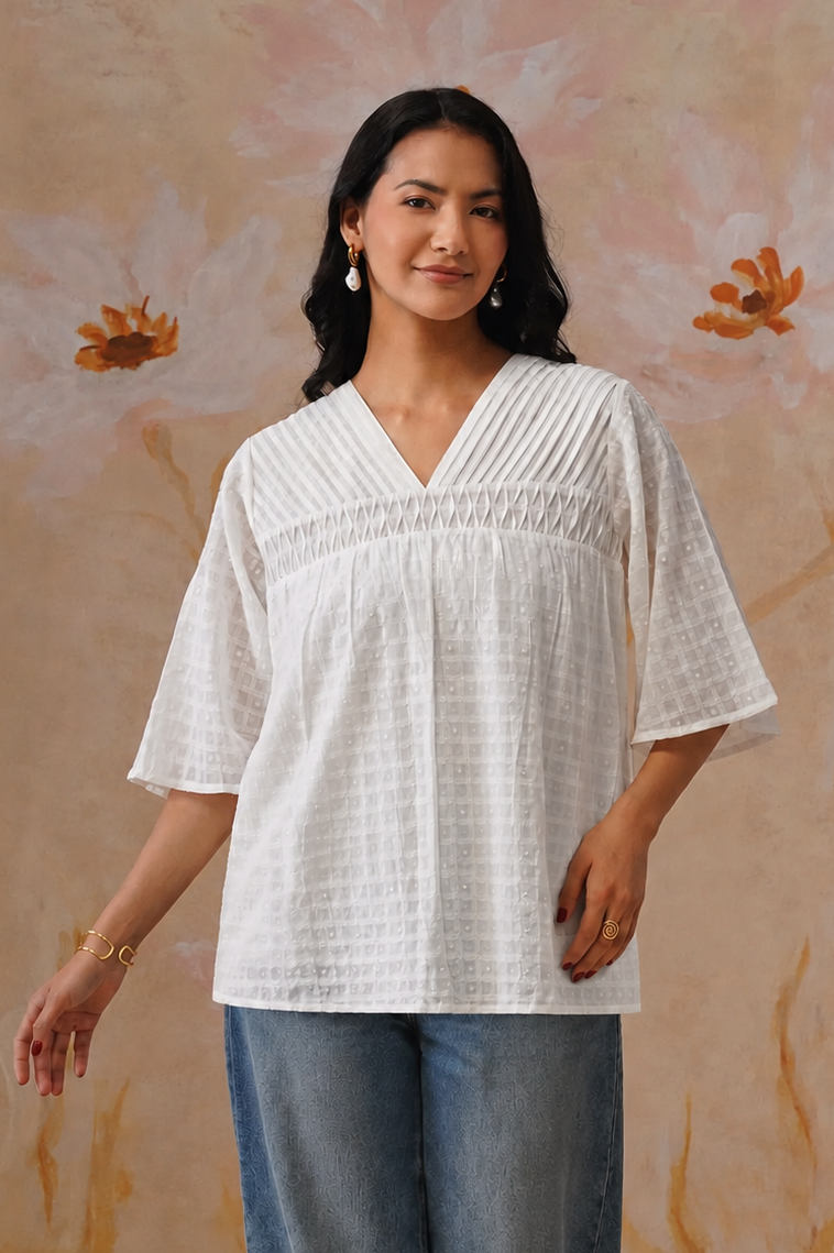 White Top with Pintukcs Detailing