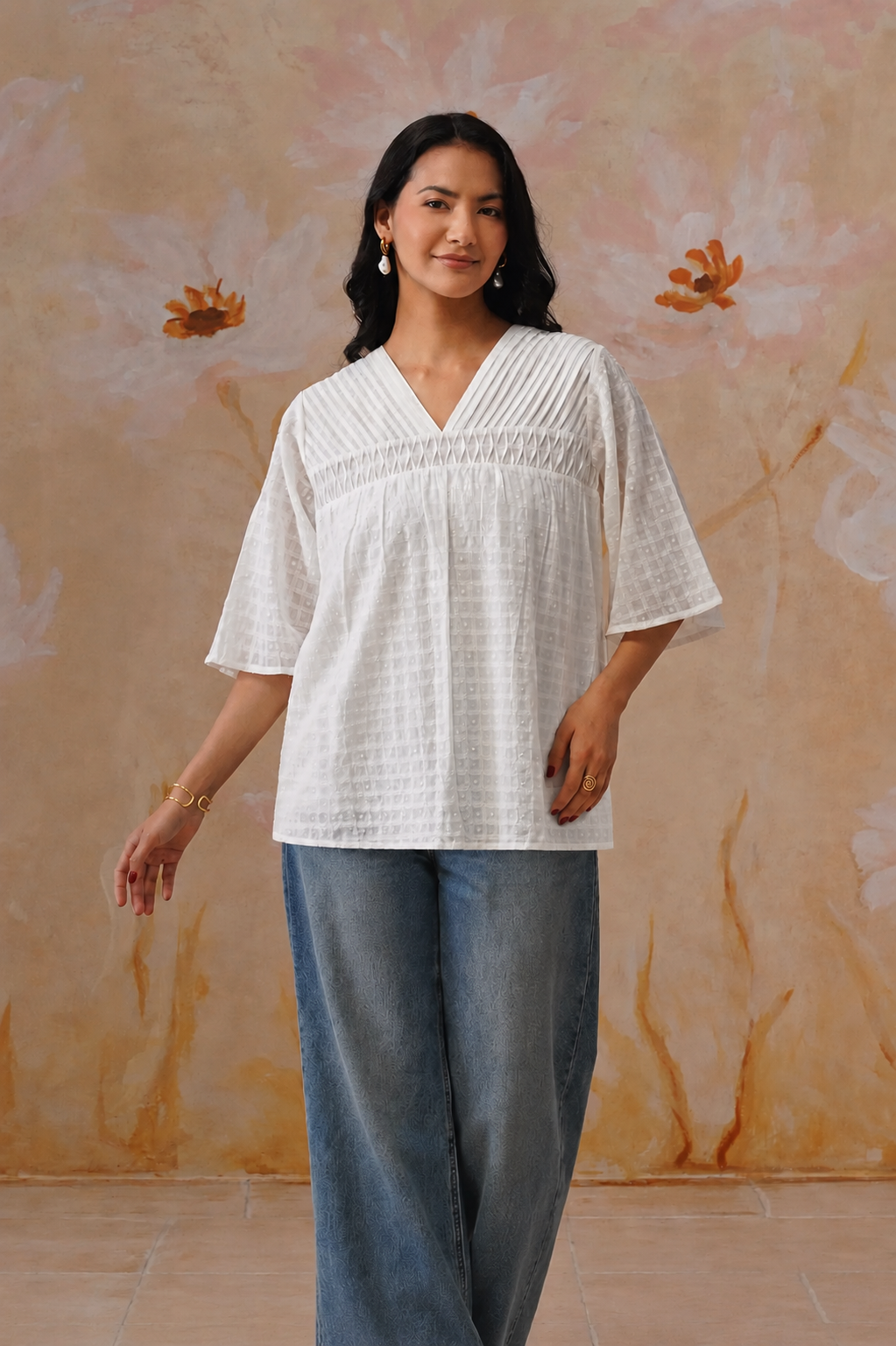 White Top with Pintukcs Detailing