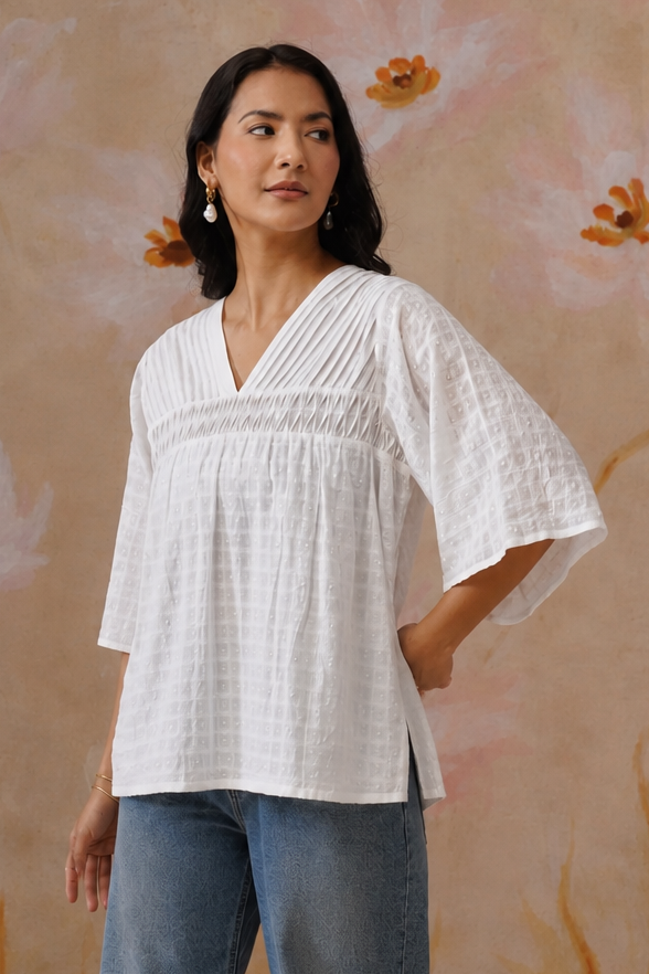White Top with Pintukcs Detailing