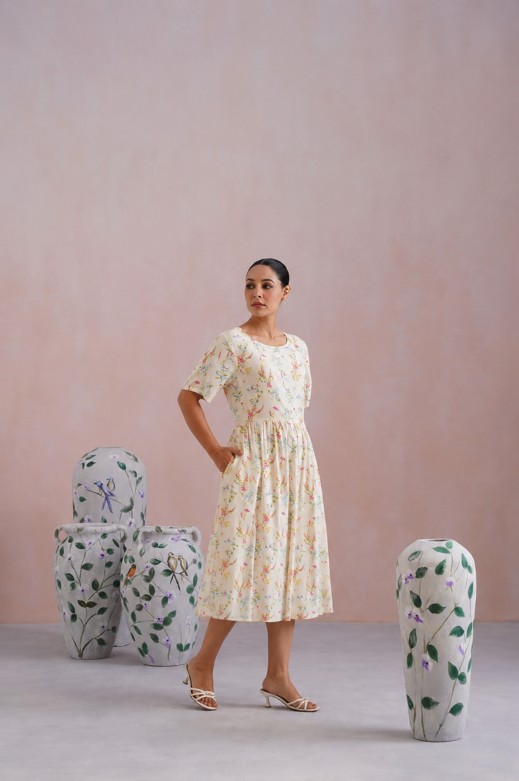 Ditsy Floral Digital Printed Flared Midi Dress